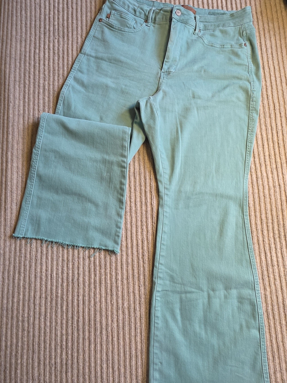 Judy Blue Jeans Women 16W Green Flared Leg High Waist Garment Dyed Tummy Control